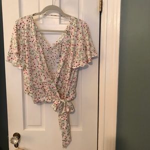 Flutter sleeve floral wrap top